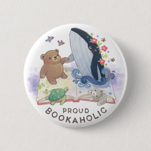 Proud Bookaholic: Magic of Books Illustration 2 Inch Round Button