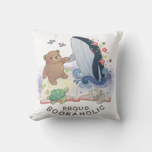 Proud Bookaholic: Magic of Books Illustration Throw Pillow