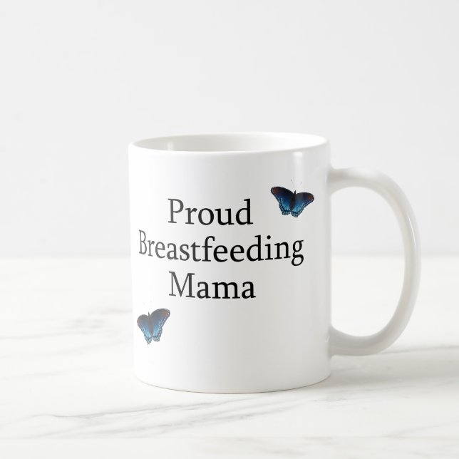 Proud Breastfeeding Mama Blue Butterflies Coffee Mug (Right)