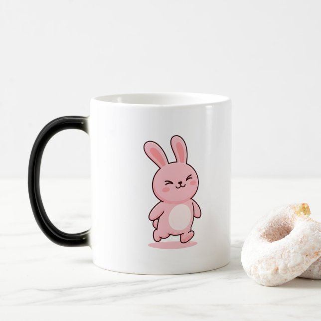 Proud Bunny Minimal Kawaii Style Magic Mug (With Donut)