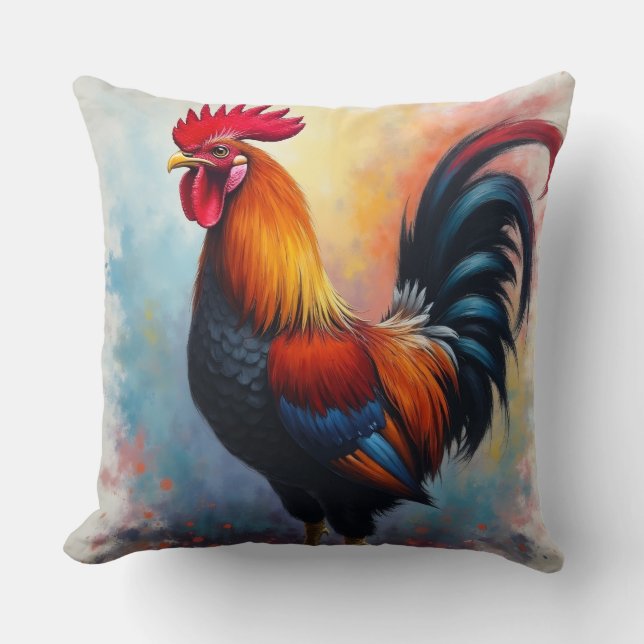 Proud but brilliant displayed Rooster Throw Pillow (Front)