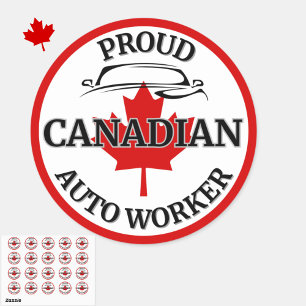 Proud Canadian Auto Worker Maple Leaf Canada Classic Round Sticker