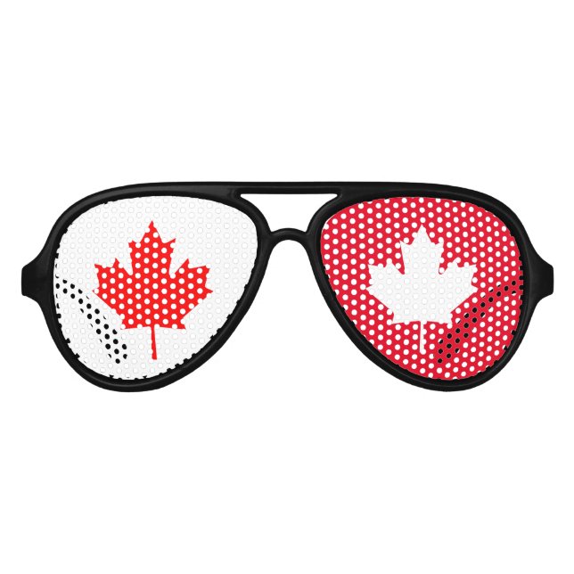Proud Canadian Maple Leaf on White and Red Aviator Sunglasses (Front)