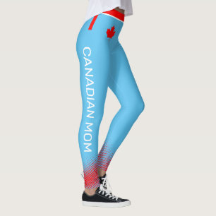Proud Canadian MOM with Red Maple Leaf on BLUE Leggings