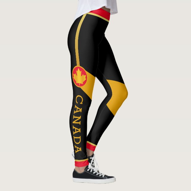 Proud Canadian Patriot with Gold Maple Leaf Leggings (Right)
