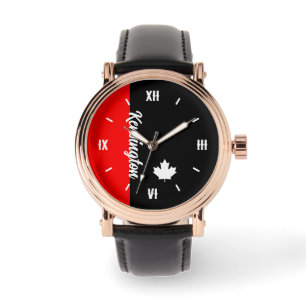 Proud Canadian with Name and White Maple Leaf Watch