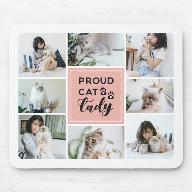 Proud Cat Lady Blush Pink Photo Collage Mouse Pad (Front)