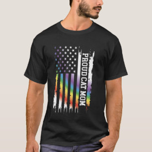 Proud Cat Mom United States Distressed Rainbow w U T-Shirt