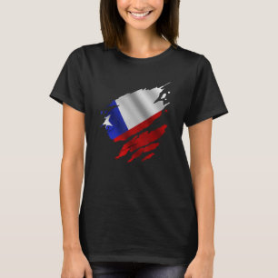 Proud Chilean Root Torn Ripped Chilean Flag T-Shirt