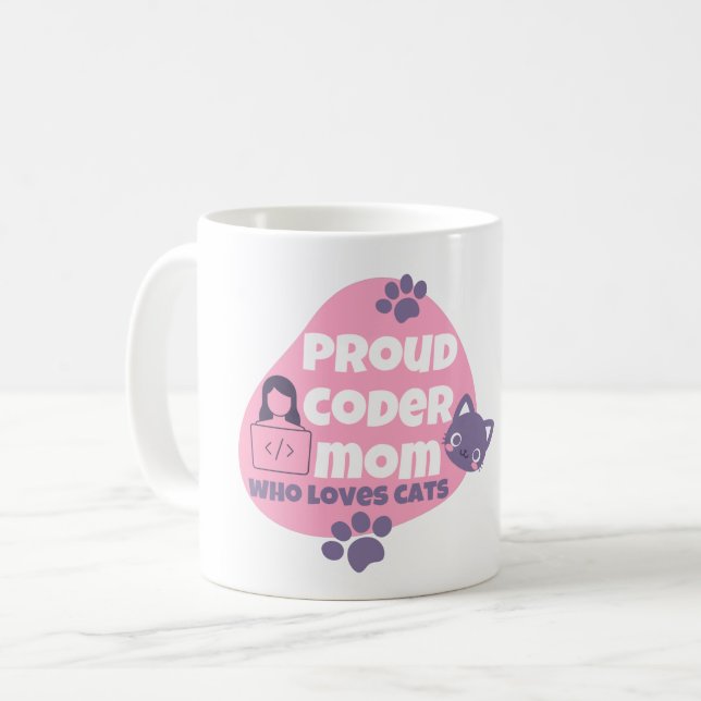 PROUD CODER MOM WHO LOVES CATS - CODER MOM T-Shirt Coffee Mug (Front Left)