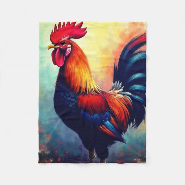 Proud Colourful Rooster Fleece Blanket (Front)