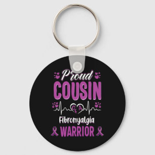 Proud Cousin Fibromyalgia Warrior Awareness Ribbon Keychain