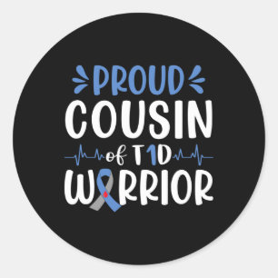 Proud Cousin Of T1d Warrior Diabetes Awareness Blu Classic Round Sticker