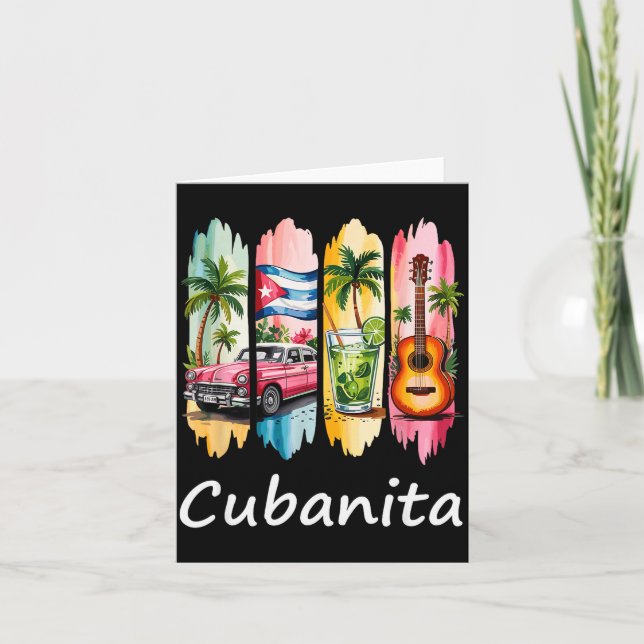 Proud Cubanita Cuban Flag Guitar Mojito Car Design Card (Front)