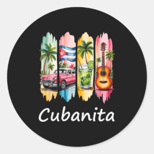 Proud Cubanita Cuban Flag Guitar Mojito Car Design Classic Round Sticker