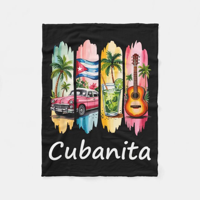Proud Cubanita Cuban Flag Guitar Mojito Car Design Fleece Blanket (Front)