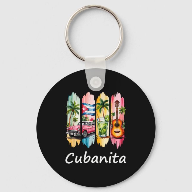 Proud Cubanita Cuban Flag Guitar Mojito Car Design Keychain (Front)