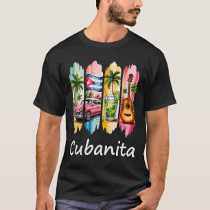 Proud Cubanita Cuban Flag Guitar Mojito Car Design T-Shirt