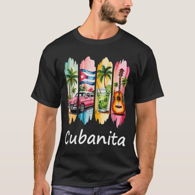 Proud Cubanita Cuban Flag Guitar Mojito Car Design T-Shirt (Front)