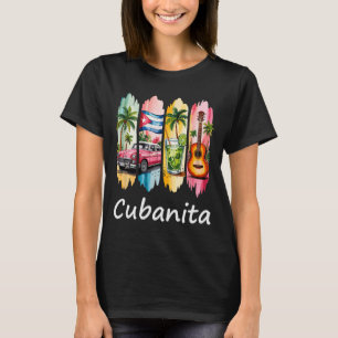 Proud Cubanita Cuban Flag Guitar Mojito Car Design T-Shirt