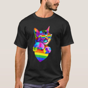 Proud Cute Cat Pride Lgb Ransgender Flag Heart Gay T-Shirt