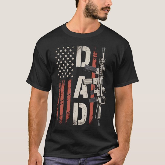 Proud Dad American Flag Father'S Day T-Shirt (Front)