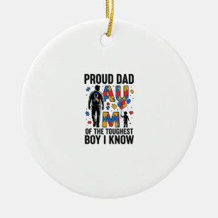 Proud Dad Autism Toughest Boy Vintage Vector Desig Ceramic Ornament