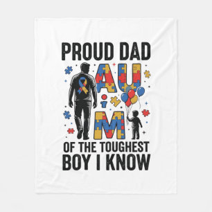 Proud Dad Autism Toughest Boy Vintage Vector Desig Fleece Blanket