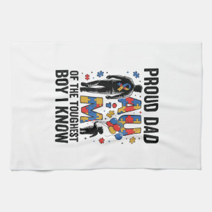 Proud Dad Autism Toughest Boy Vintage Vector Desig Kitchen Towel