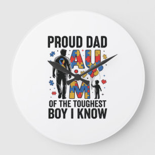 Proud Dad Autism Toughest Boy Vintage Vector Desig Large Clock