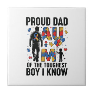 Proud Dad Autism Toughest Boy Vintage Vector Desig Tile