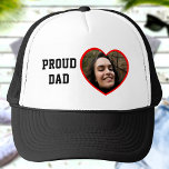 Proud Dad Custom Photo Text Heart Personalized Trucker Hat<br><div class="desc">Upload a photo, customize the text, and create your personalized baseball hat easily. Click EDIT DESIGN, then select text to change the text colour or size. You can TRANSFER this DESIGN on other Zazzle products and adjust it to fit most Zazzle items. Standard Studio designs are made in high-resolution graphics...</div>