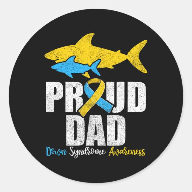 Proud Dad Down Syndrome Awareness  Classic Round Sticker (Front)