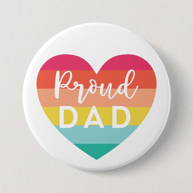 Proud Dad Gay Pride Colourful Rainbow Heart 3 Inch Round Button (Front)