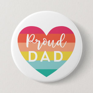 Proud Dad Gay Pride Colourful Rainbow Heart 3 Inch Round Button