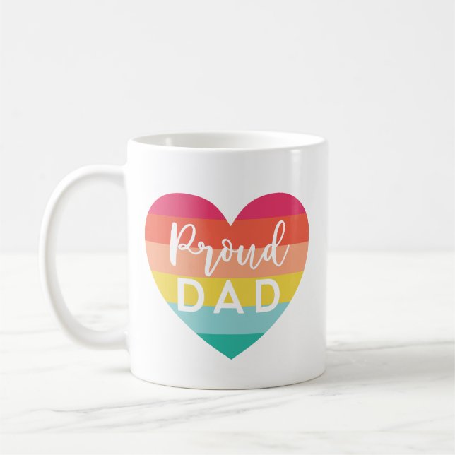 Proud Dad Gay Pride Colourful Rainbow Heart Coffee Mug (Left)