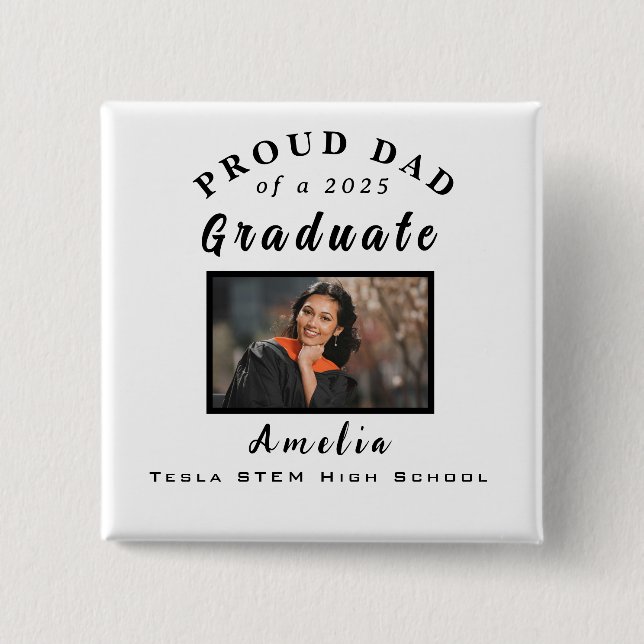 Proud Dad Graduation 2025 Custom Photo Gift  2 Inch Square Button (Front)