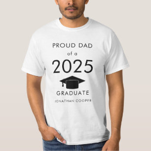 Proud Dad of 2025 Graduate Cap Black Typography T-Shirt