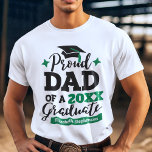 Proud Dad of a 2022 graduate black green cap name T-Shirt<br><div class="desc">Celebrate your son's or daughter's graduation with this modern t-shirt featuring a "Proud DAD of a 2022 Graduate" typography in black and green; easily customize this t-shirt with the graduation year and the name of the graduate by editing the template fields. For further requests, personalizations, colour changes, or custom orders,...</div>