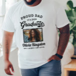 Proud Dad of a 2025 Graduate White Custom Photo T-Shirt<br><div class="desc">Stylish white "Proud Dad of a 2025 Graduate" graduation t-shirt design features a photo of the grad framed in black with simple and classic name, class year, and school name wording that can be personalized for any family member. Shirt colours and style can be modified to coordinate with school or...</div>