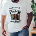 Proud Dad of a 2025 Graduate White Custom Photo T-Shirt<br><div class="desc">Stylish white "Proud Dad of a 2025 Graduate" graduation t-shirt design features a photo of the grad framed in black with simple and classic name, class year, and school name wording that can be personalized for any family member. Shirt colours and style can be modified to coordinate with school or...</div>