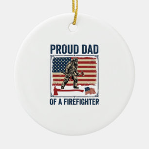 Proud Dad of a Firefighter Vintage Flag Vector_1 Ceramic Ornament