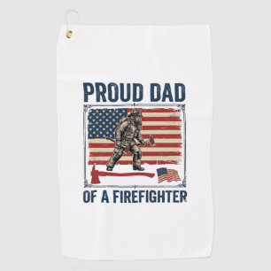 Proud Dad of a Firefighter Vintage Flag Vector_1 Golf Towel
