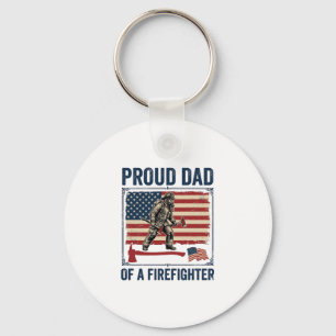 Proud Dad of a Firefighter Vintage Flag Vector_1 Keychain