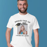 Proud Dad of Graduate Photo Custom Graduation Year T-Shirt<br><div class="desc">Personalized proud dad of a 2024 graduate t-shirt with your own senior student's custom photo and name. Features a cute graduation cap on the photograph. These customized parent tees are perfect for a graduation ceremony. Show everyone your senior photograph.</div>