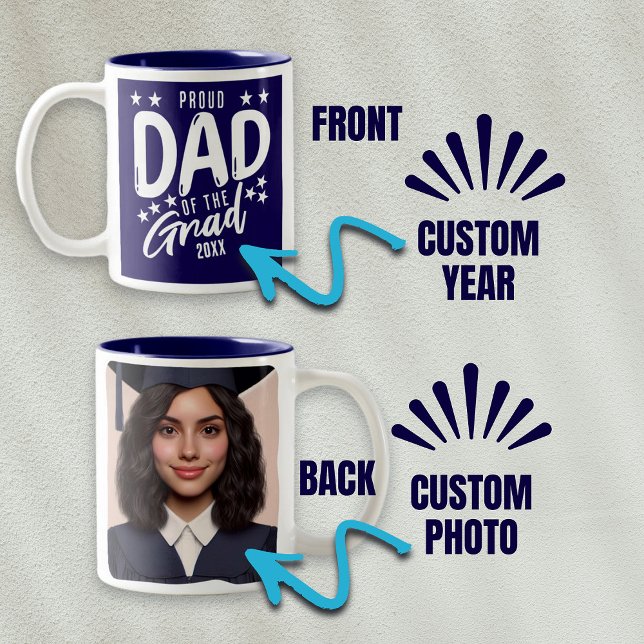 Proud Dad of the Grad Custom Year and Photo Two-Tone Coffee Mug (Proud Dad of the Grad Custom Year and Photo Two-Tone Coffee Mug)
