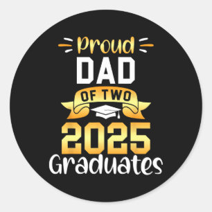 Proud Dad Of Two 2025 Graduates Twin Family Match Classic Round Sticker