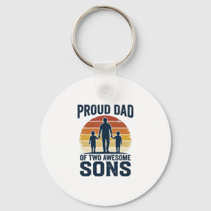 Proud Dad of Two Awesome Sons Vintage Shirt Design Keychain