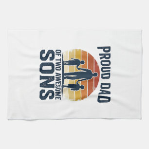 Proud Dad of Two Awesome Sons Vintage Shirt Design Kitchen Towel
