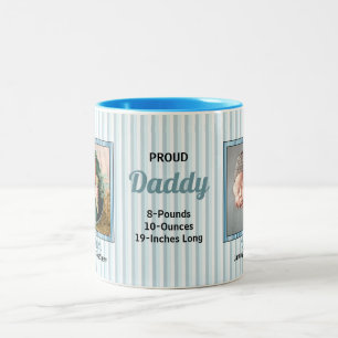 Proud Daddy Soft Blue Stripes with Baby Photo Two-Tone Coffee Mug